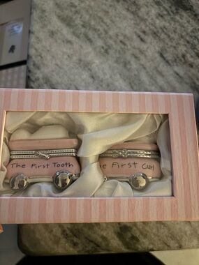 Mud Pie Pink 'The First Tooth' and 'The First Curl' Keepsake Boxes